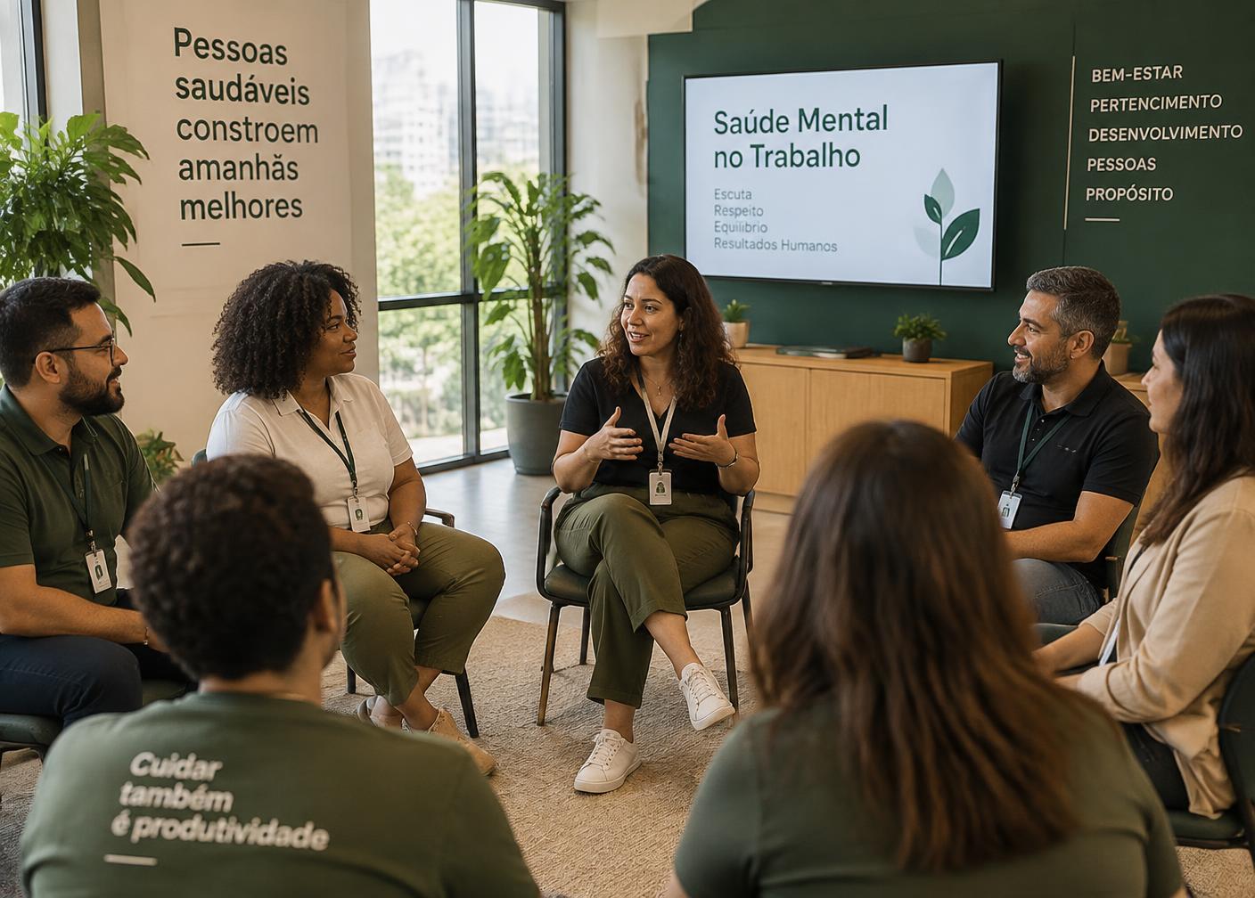 Roda de conversa sobre saúde mental com colaboradores de uma empresa